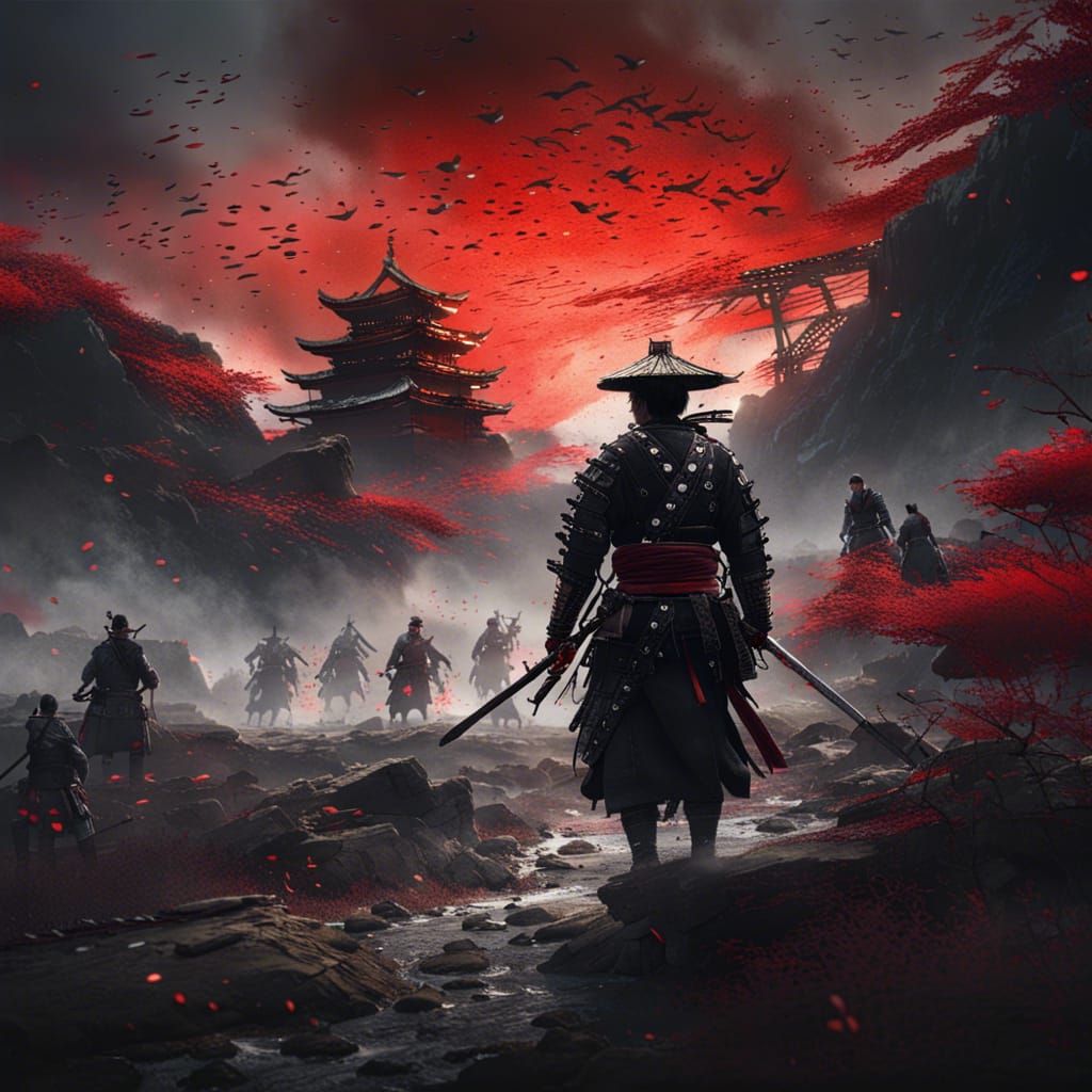 Epic Samurai Battle in a Bleeding Tsushima Landscape