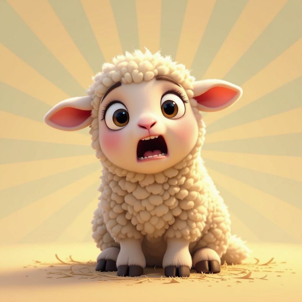 Terrified Lamb Awaits Shearing: Pixar-Style 3D Art