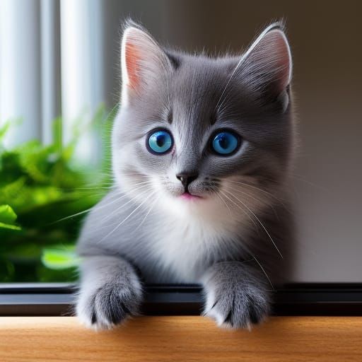 Cute Kitten Enjoying the Sun in Kitchen Window