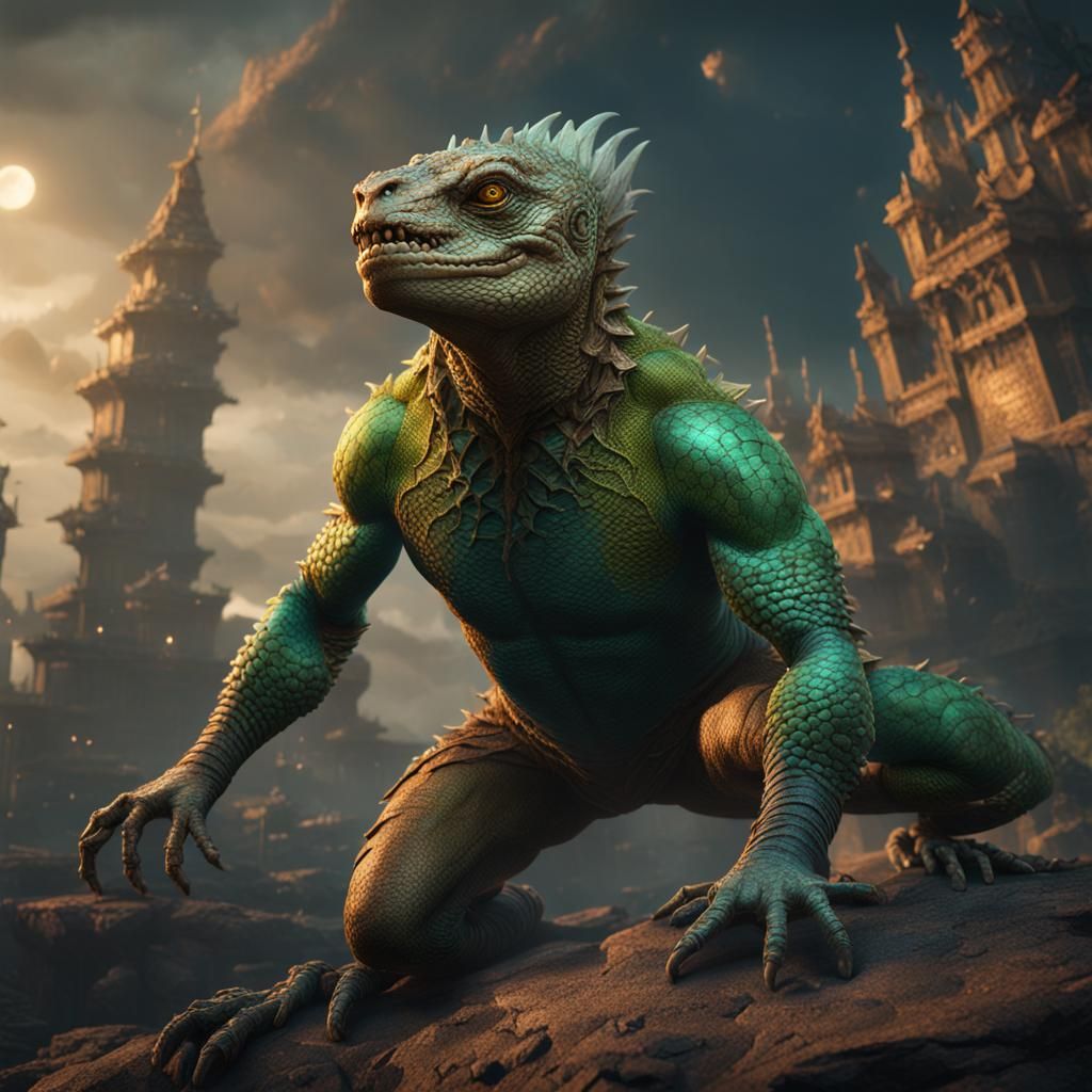 Fantastical Lizard-Man Unveiled in 8K Resolution