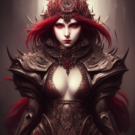 Surreal Goddess in Dark, Elaborate Armor