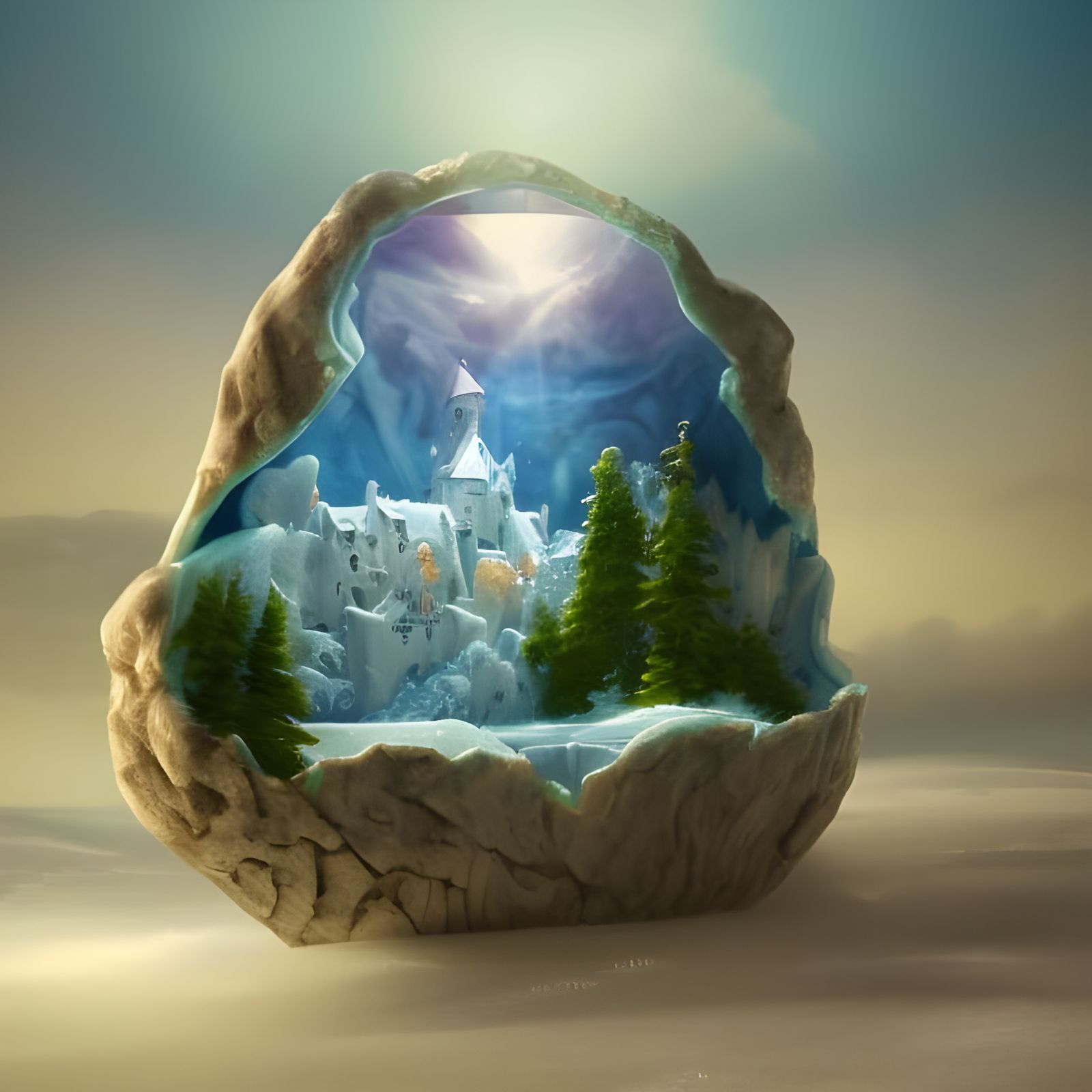 Epic Ice Beach Carved in Pearl with Castle