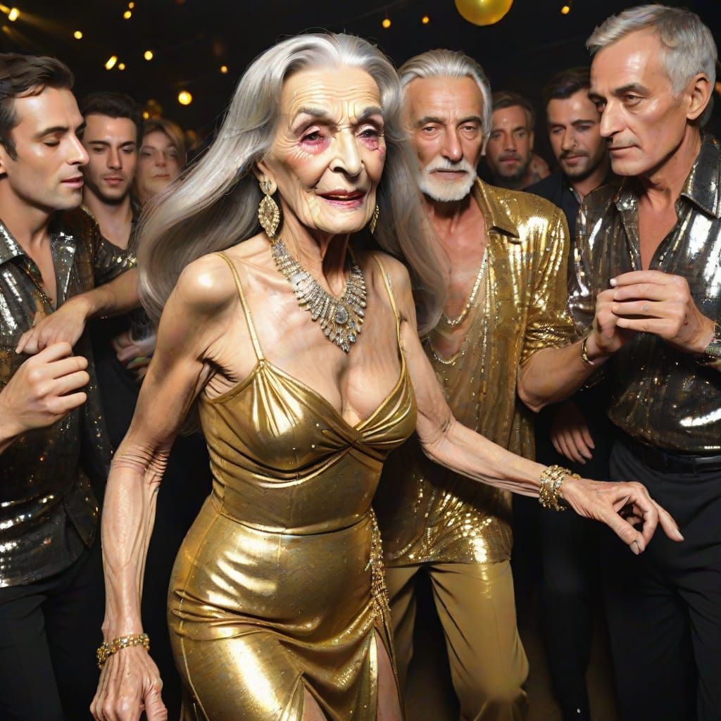 Dazzling Elder Disco Diva in Vibrant Gold Lame