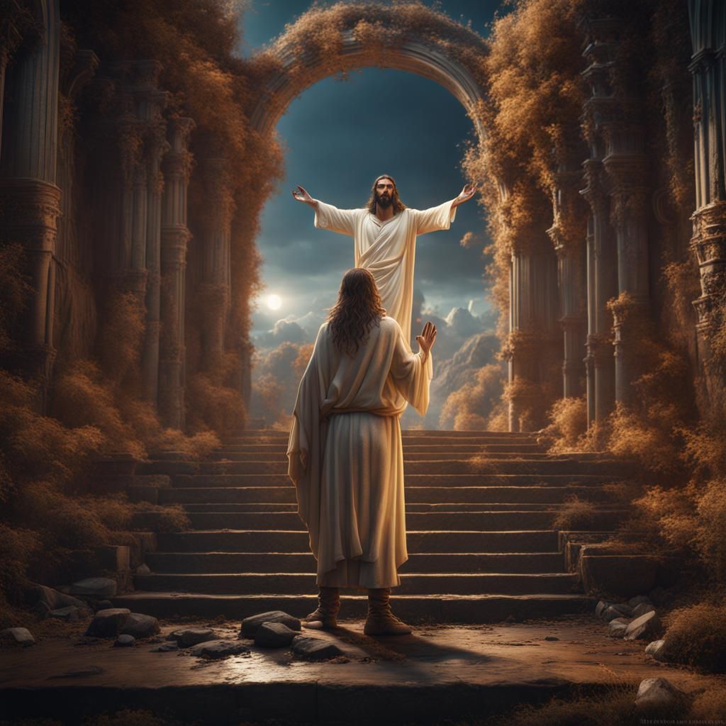 Jesus Christ in Vibrant Fantasy Landscape