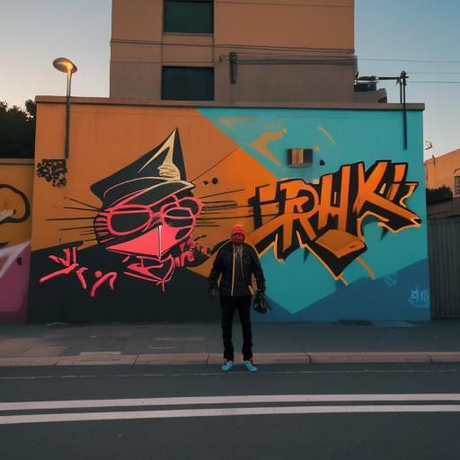 Anthropomorphic Rat in Vibrant Graffiti Art