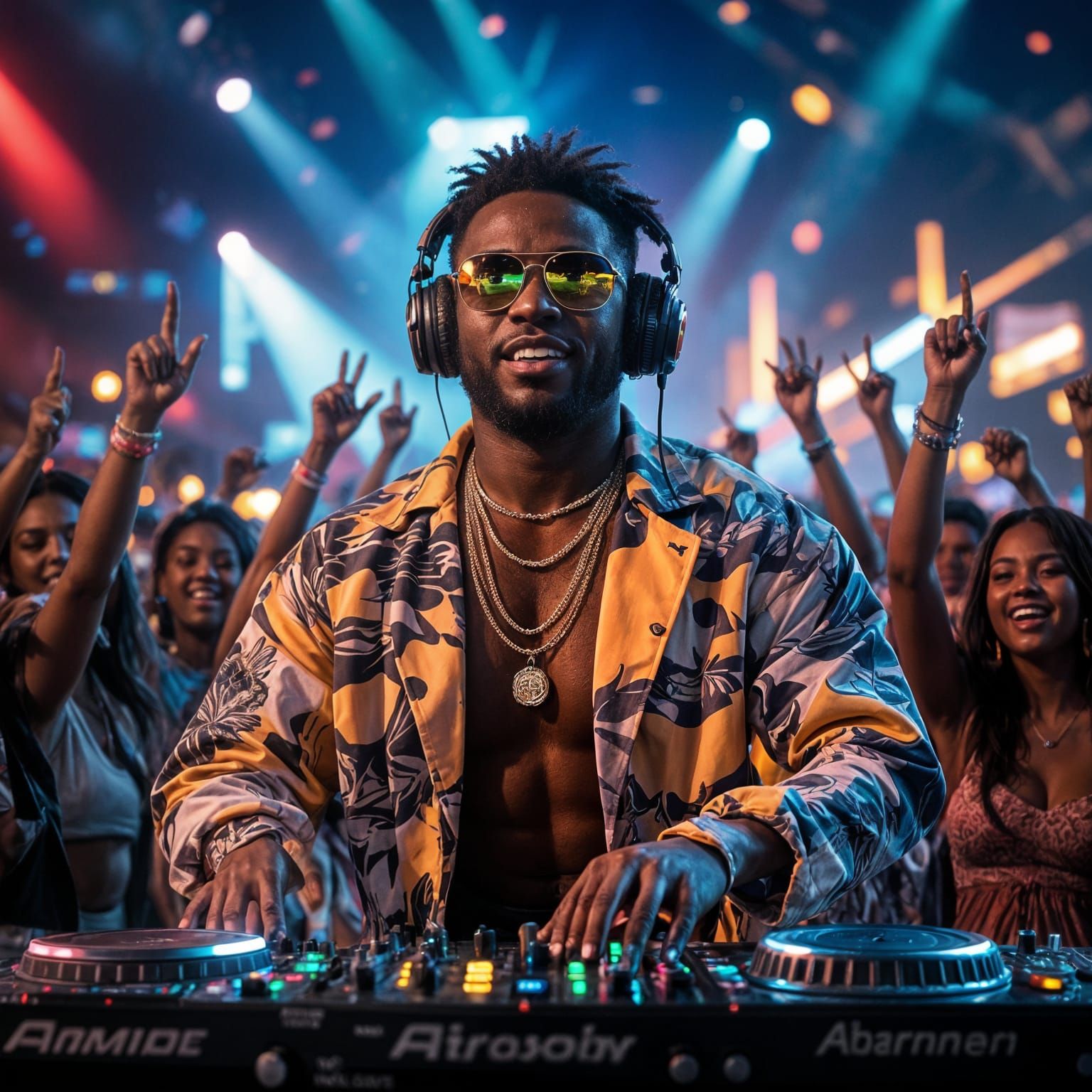 Amapiano DJ Ignites Crowd in Digital Art Style