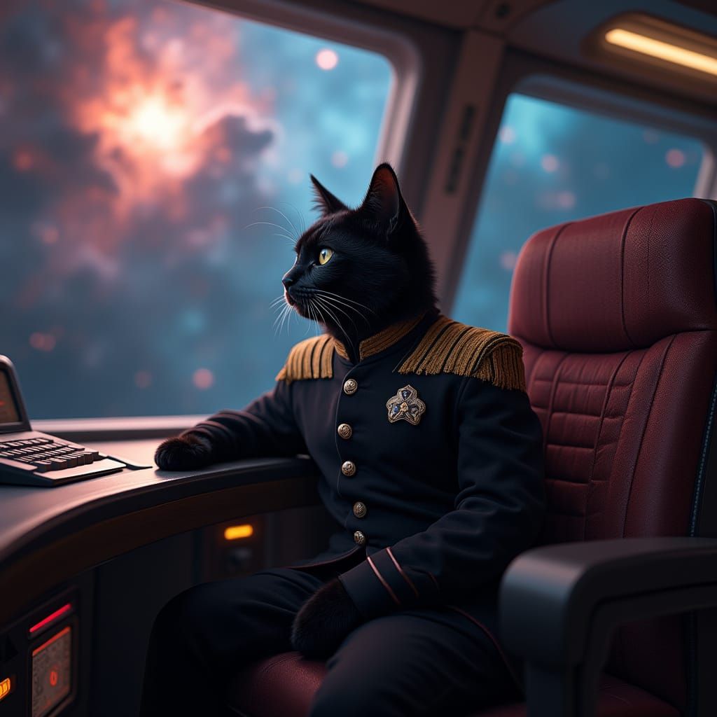 Captain Cat on the USS Enterprise Bridge