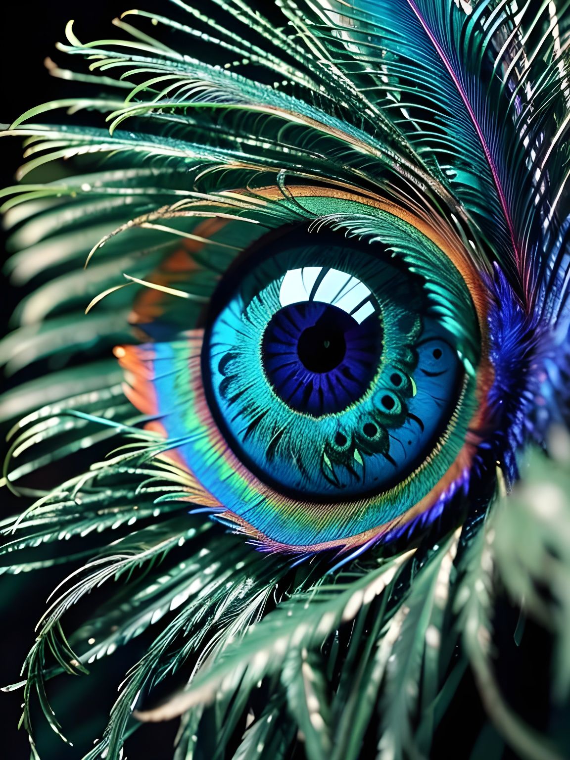 Peacock Feather Integrated with Human Eyeball