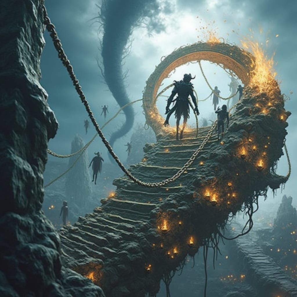 Gothic Ivory Tower with Fallen Angels in Biomechanical Horro...