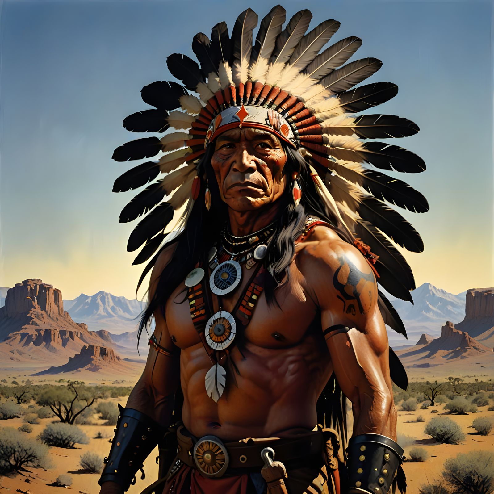 Apache War Chief at Dawn in Epic Film Style