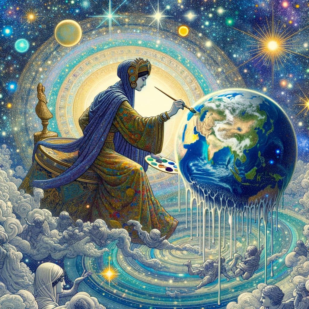 Celestial Goddess of Cosmic Artistry in Vibrant Holographic ...