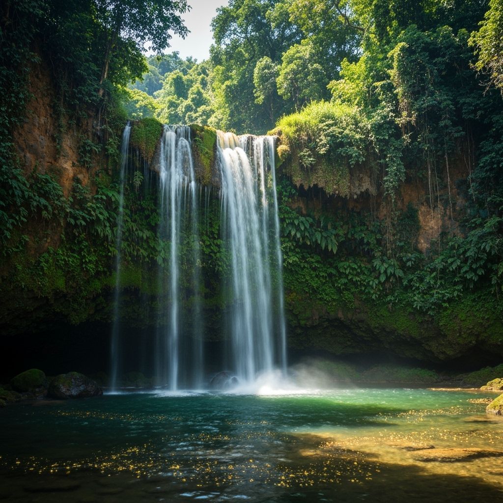 Golden Waterfall in Bali: Matte Painting Style