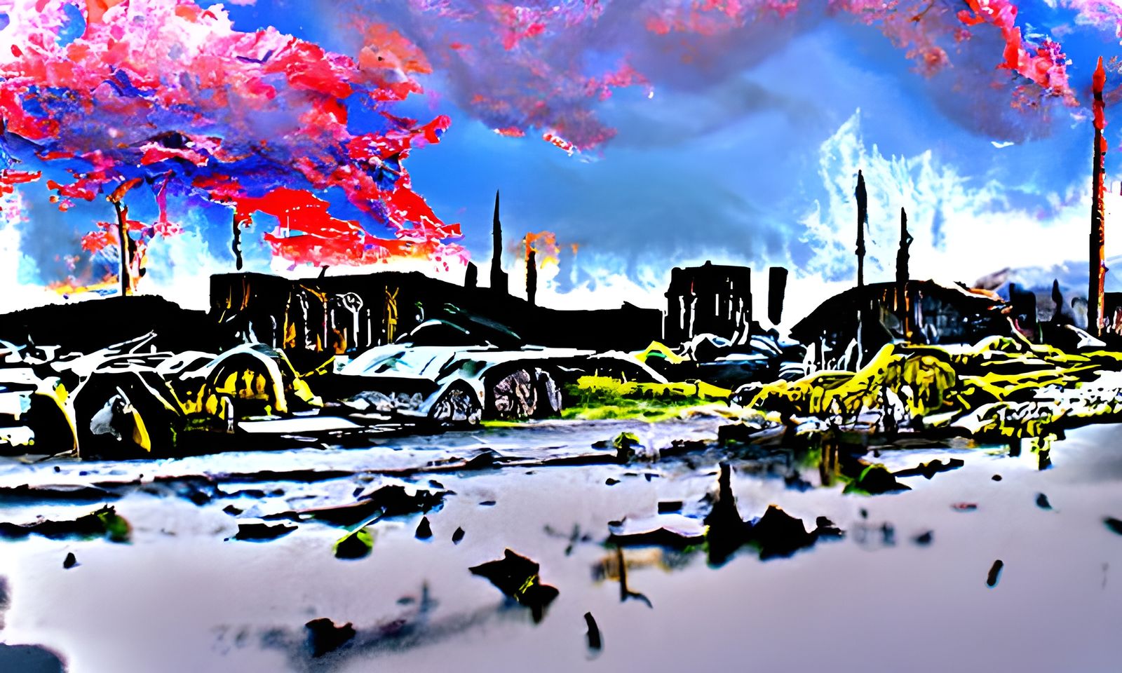 Dystopian Ruins in a Post-Apocalyptic Rural Landscape