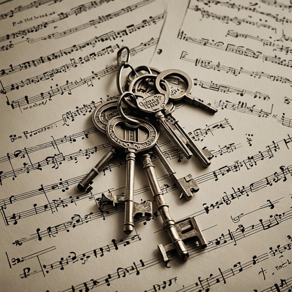 Old Piano Keys Across Sheet Music