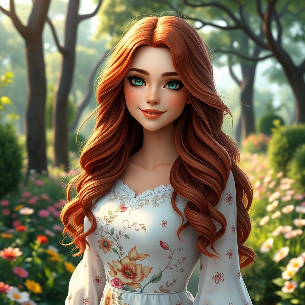 Sensual Woman in Enchanted Garden Captured in Realistic 3D P...