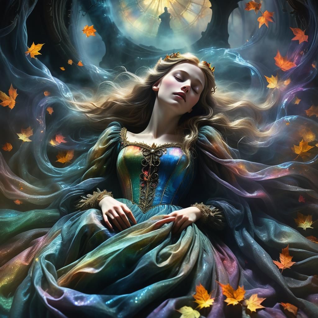 Sleeping Beauty Enveloped in Dark, Twisted Holographic Visio...