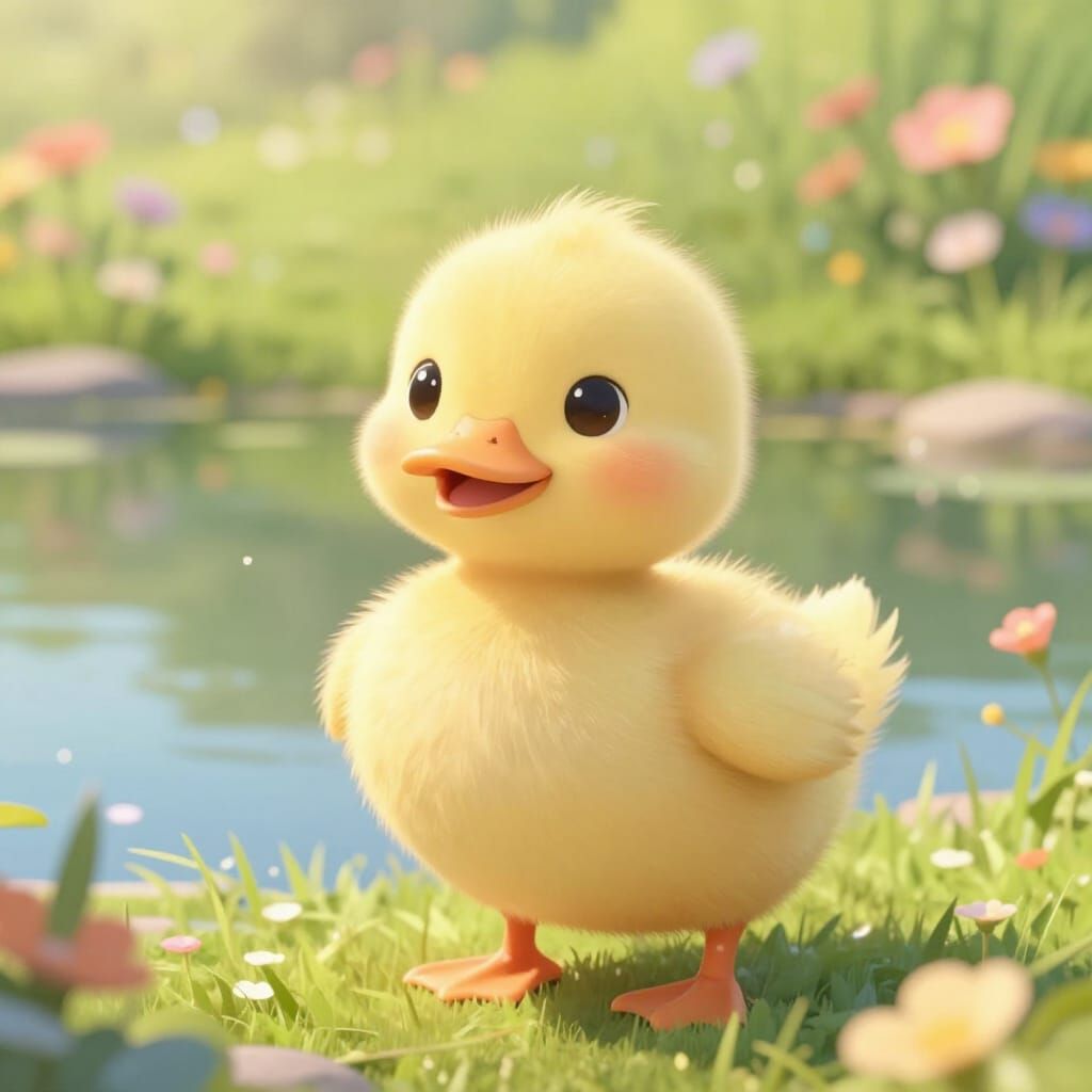 Cute Duckling in Fairytale Meadow