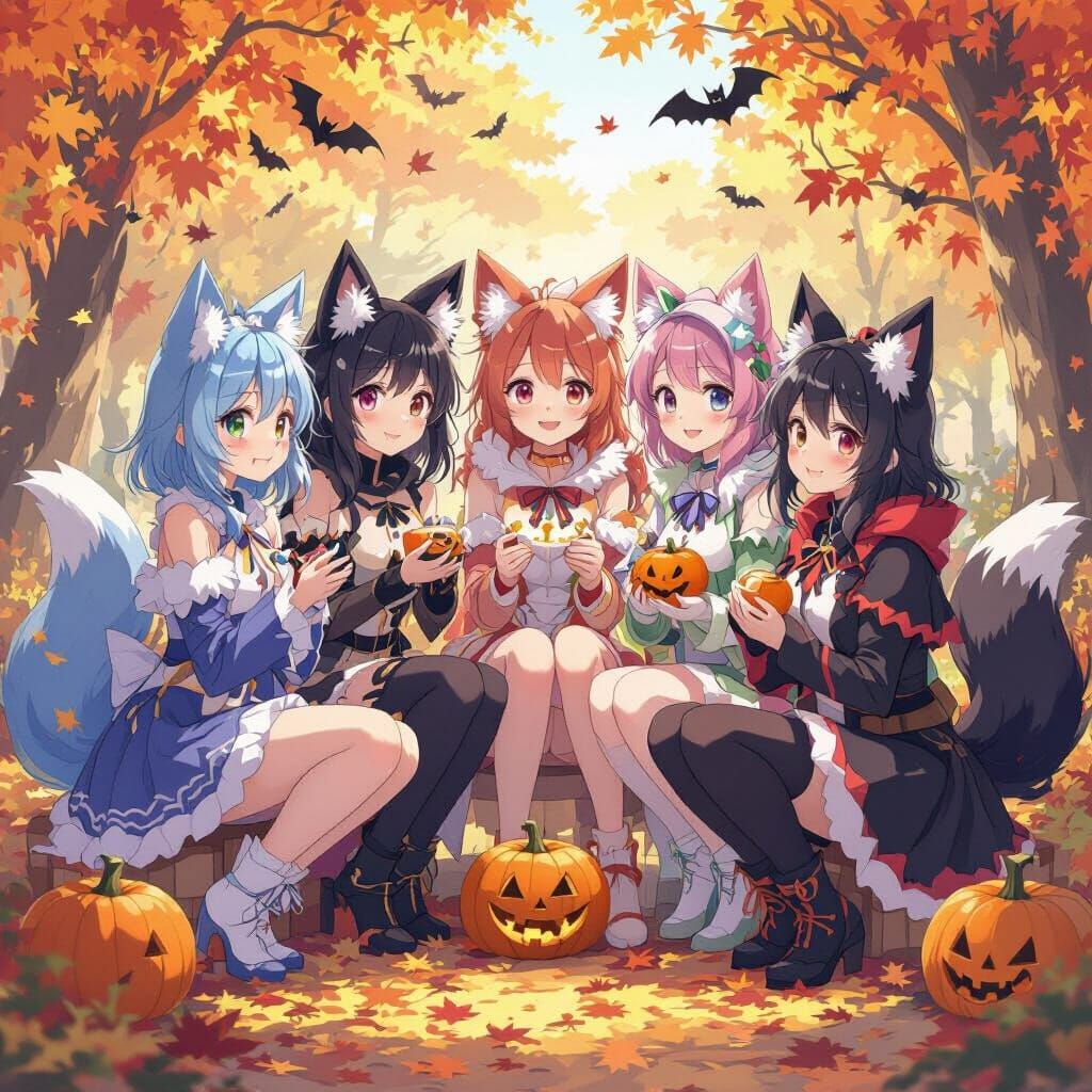 Anime Halloween Gathering with Animal Ears and Tails