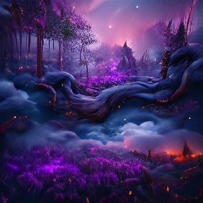 Mystical Purple Realm Under Starry Night