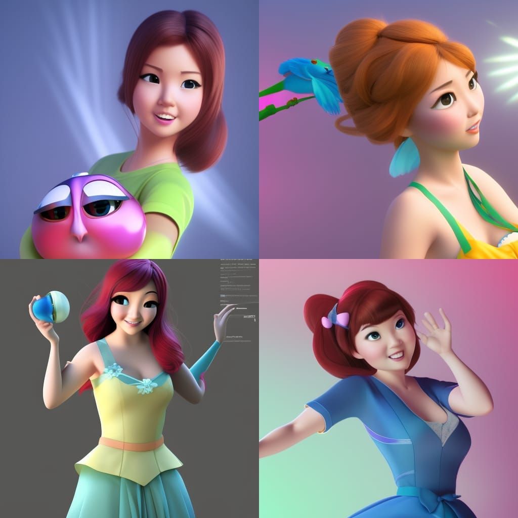 Disney Princess in Vibrant Cyberpunk Wonderland