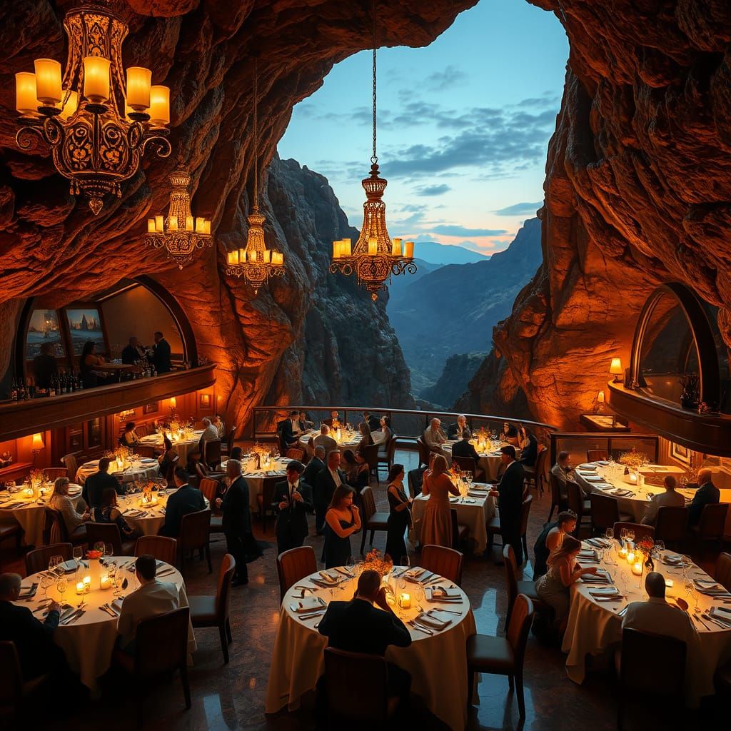 Opulent Cave Restaurant with Art Deco Glamour