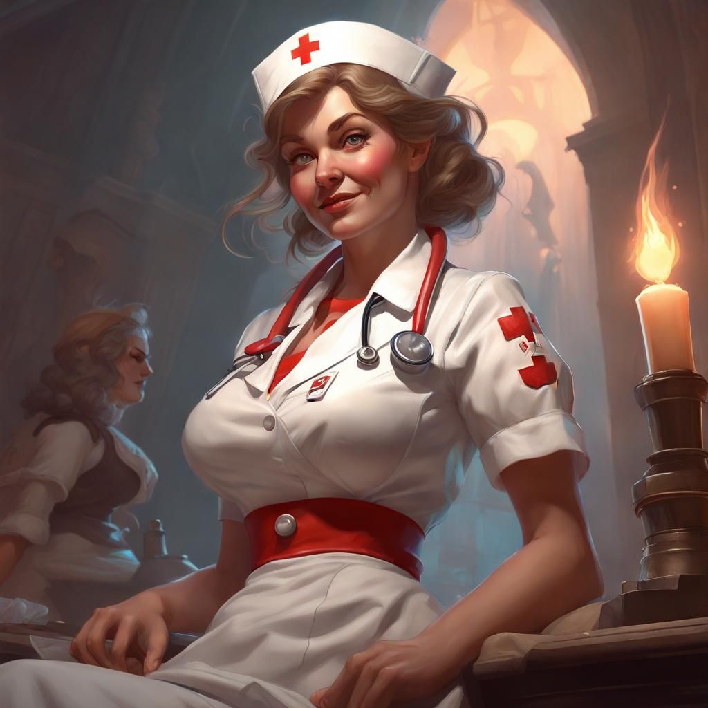 Sensual Nurse in a Romantic Cyberpunk Portrait