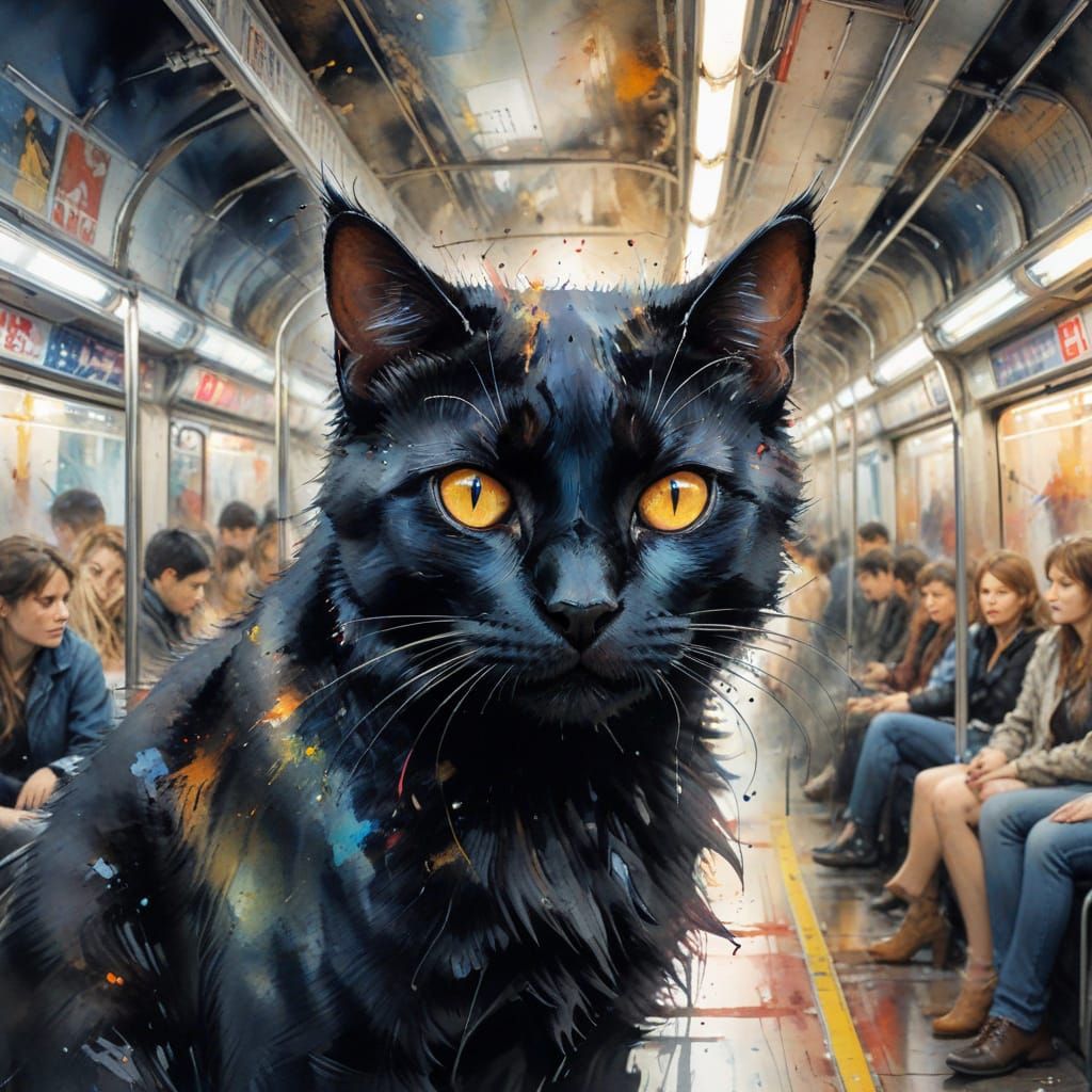 Ethereal Subway Encounter in Whimsical Watercolour