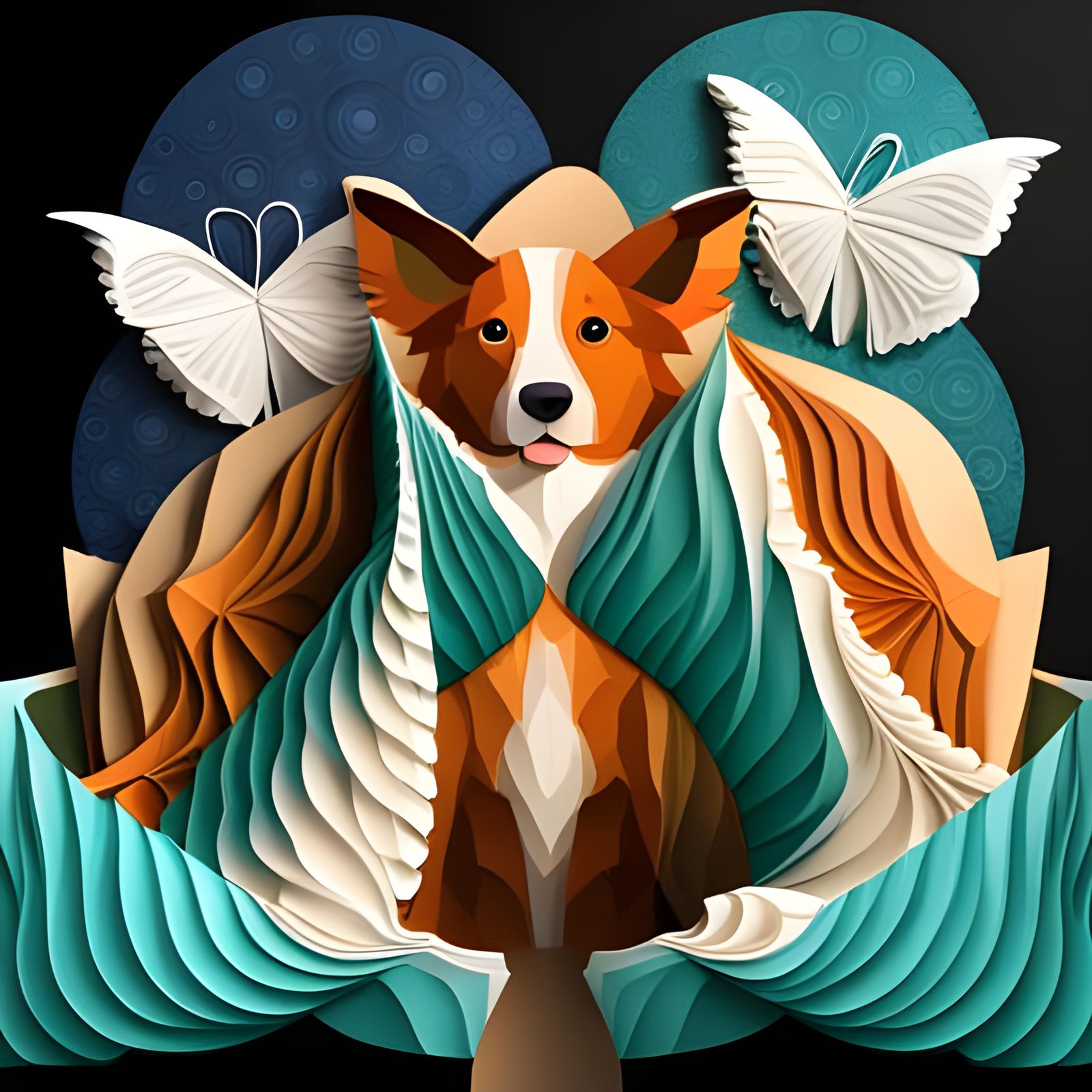 Paper Border Collie with Origami Butterflies