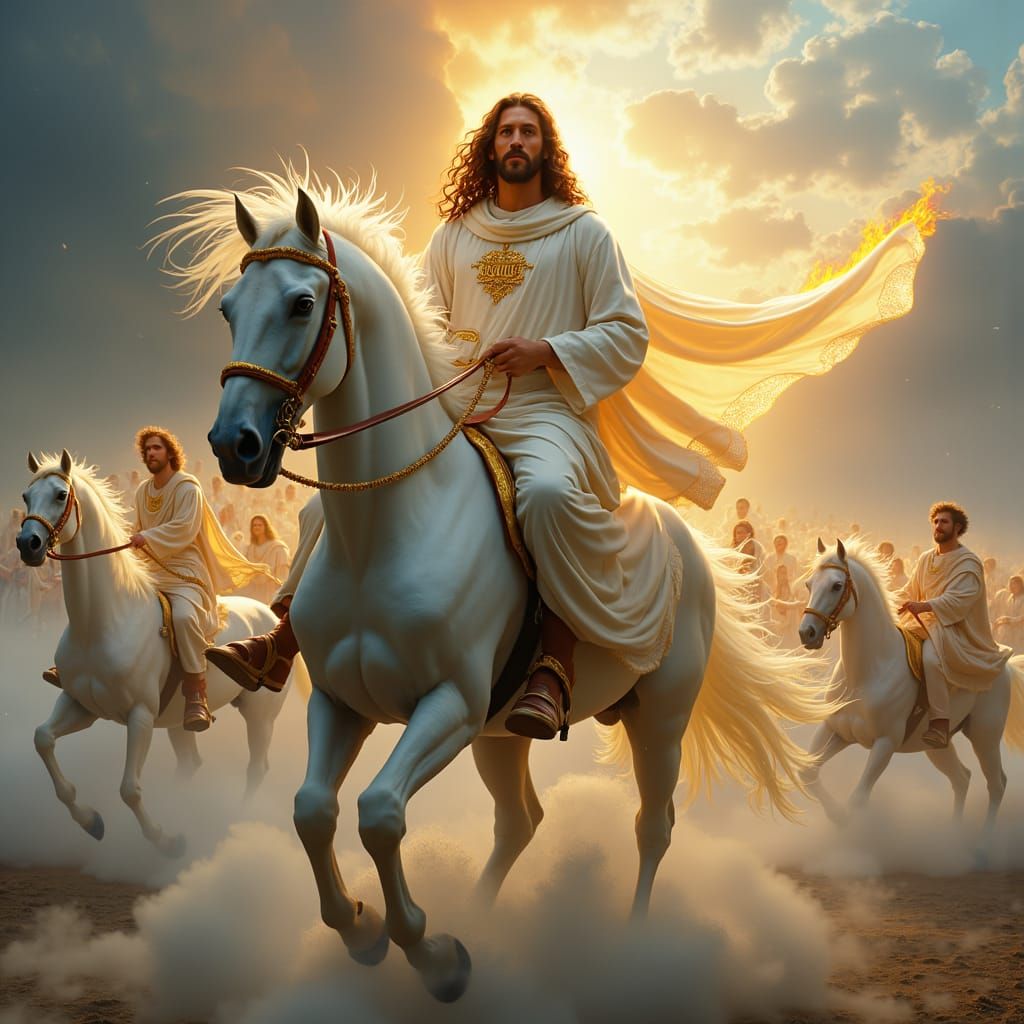 Majestic Jesus Ride Through Clouds, Awe-Inspiring Scene with...