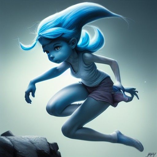 Elegant Smurfette Flees in a Hyper-Realistic Digital Landsca...