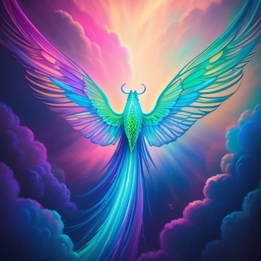 Surreal Crystal Phoenix with Iridescent Wings