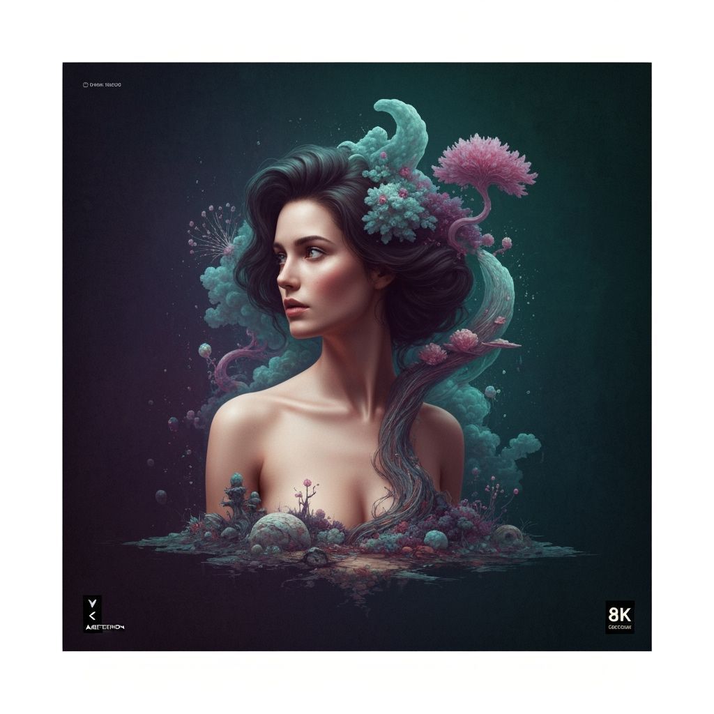 Abstract Woman with Fantastical Elements in Matte Painting S...