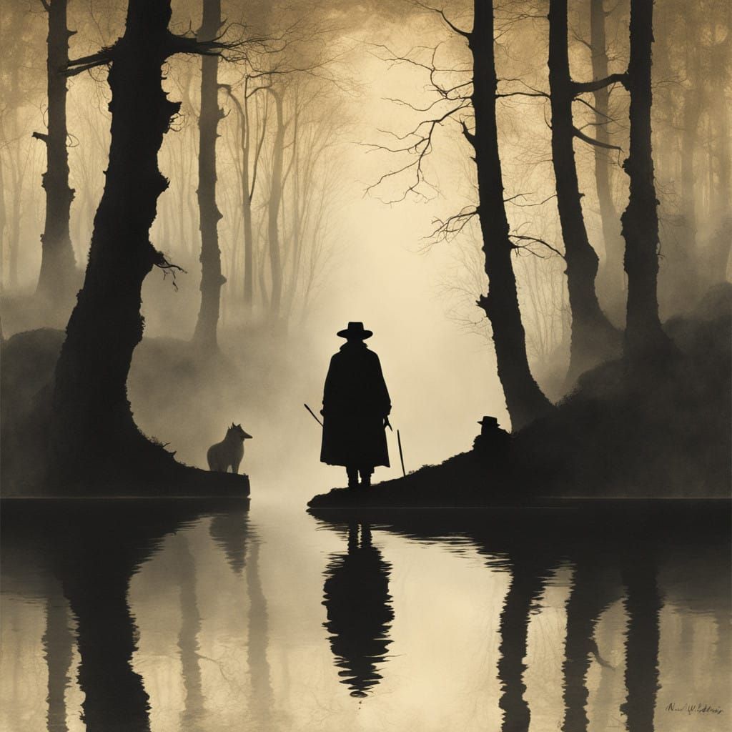 Majestic Figure Walks Through Misty Forest