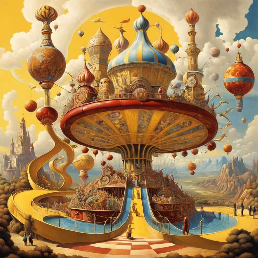 Surreal amusement park ride