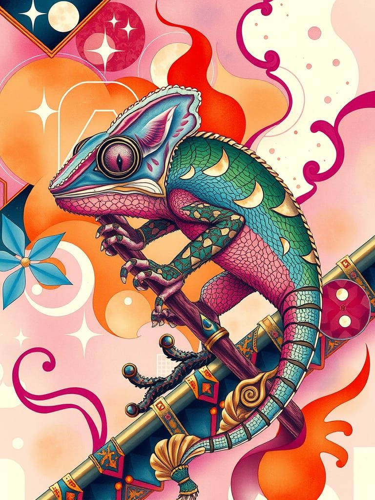 Dreamlike Chameleon in Whimsical Watercolor