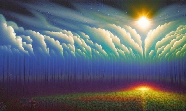 Surreal Cloudscapes in Whimsical Art Nouveau Style, with For...