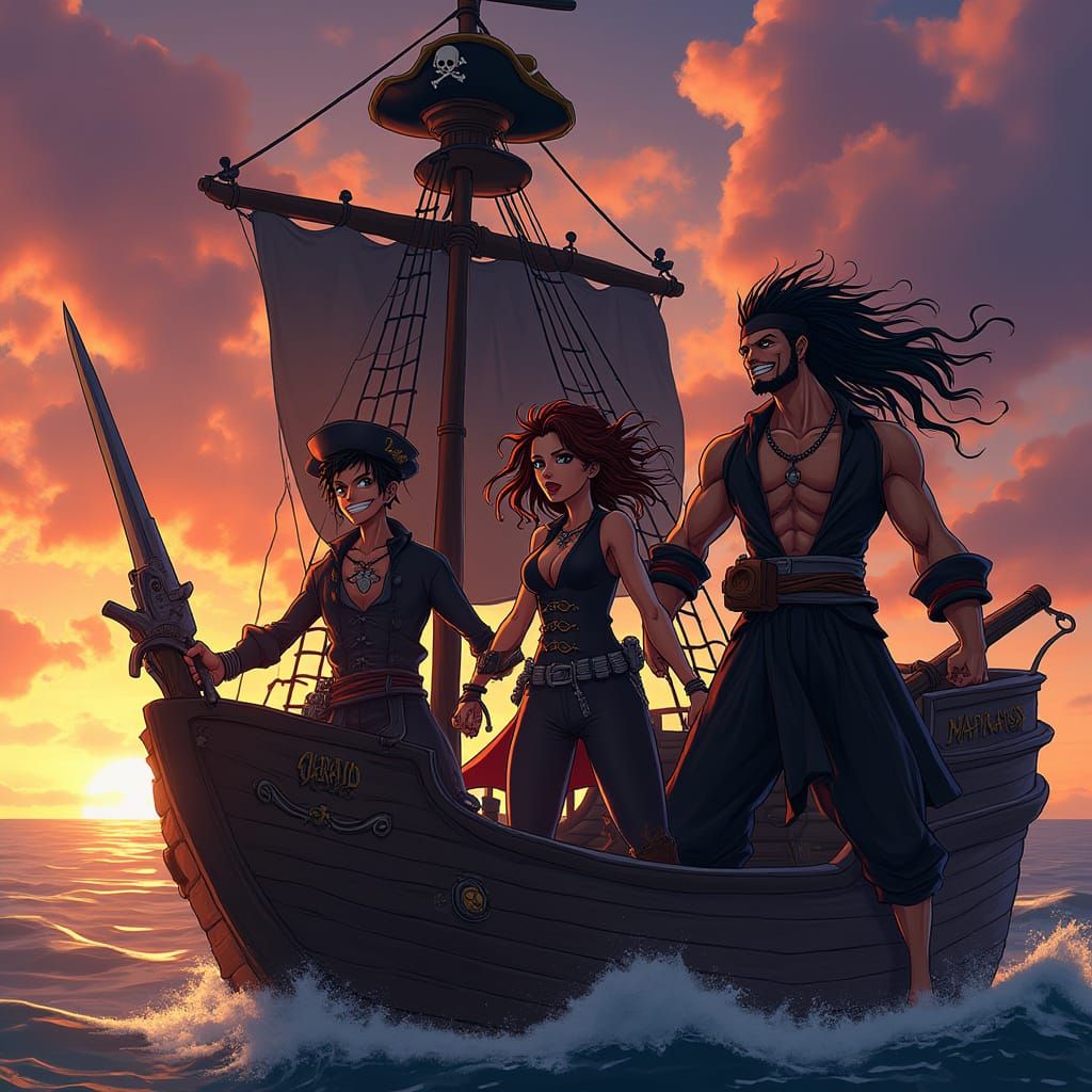 Pirate Trio Embarks on Swashbuckling Adventure in Vibrant Su...