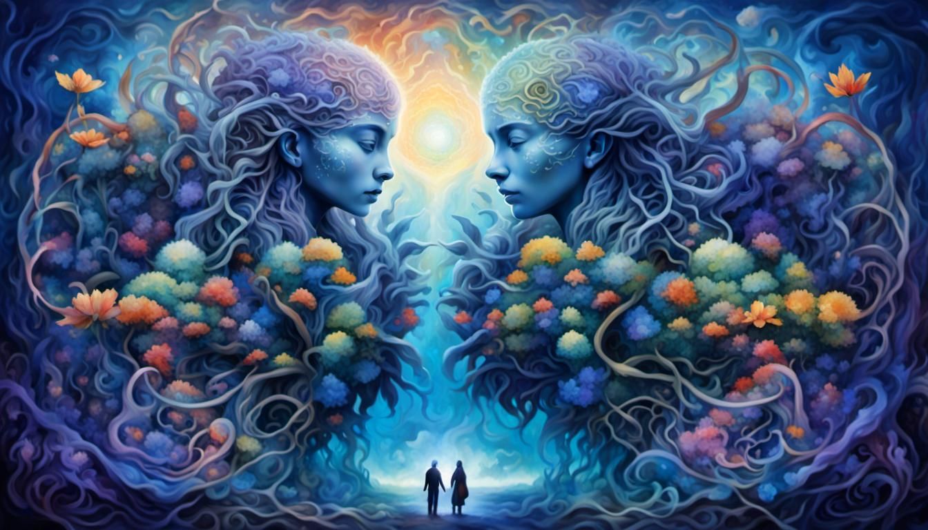 Surreal Double Portraits Merge Ethereal Landscapes