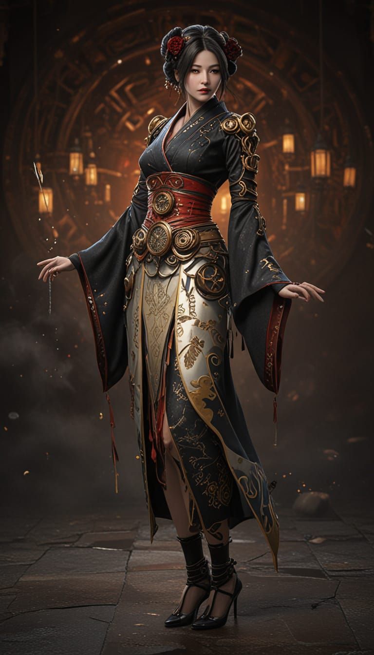 Steampunk Geisha in Futuristic Kyoto