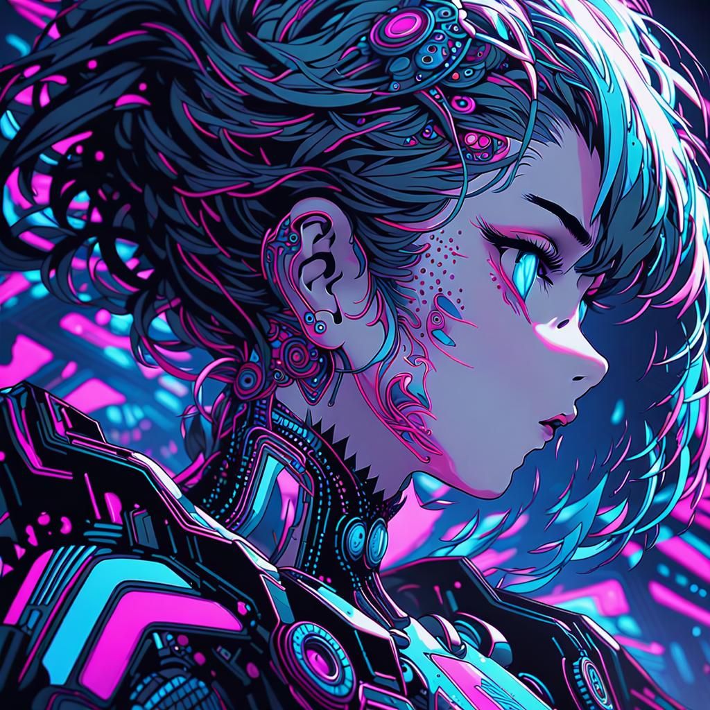 Cyberpunk Warrior in Neon Glow, Anime Key Visual