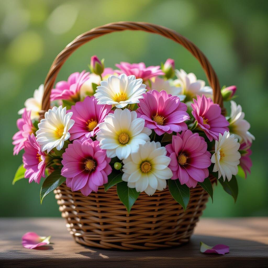 Hyper-Realistic Flowers in Woven Basket