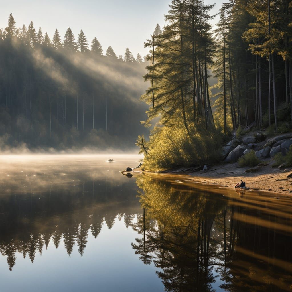 Golden Light Illuminates Forest Reflections