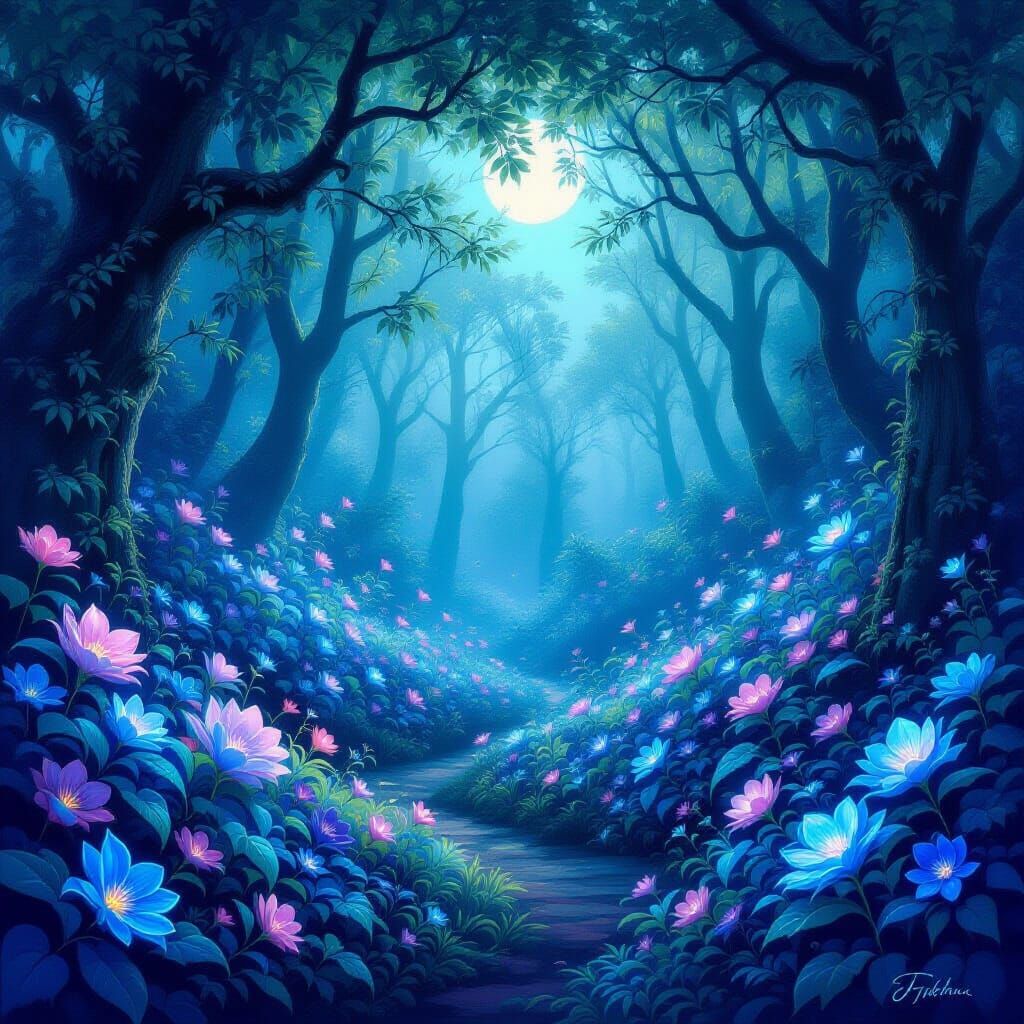 Enchanted Forest of Bioluminescent Flowers