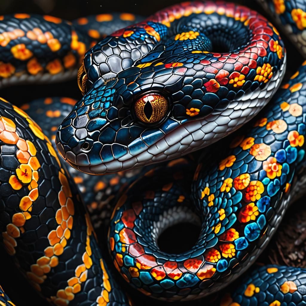 Mystical Baby Snake with Vibrant Scales, Detailed Macro Port...