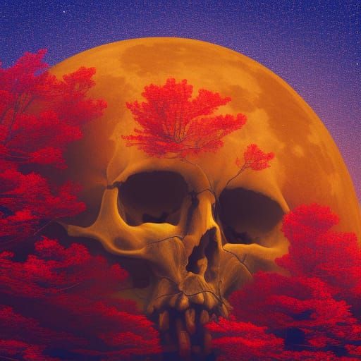 Skull Moon over Sci-Fi Landscape in 8K