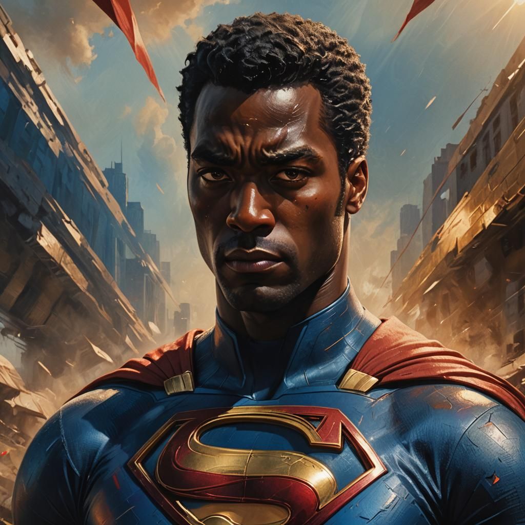 Superman as a Black Hero in Epic Oil Painting Style