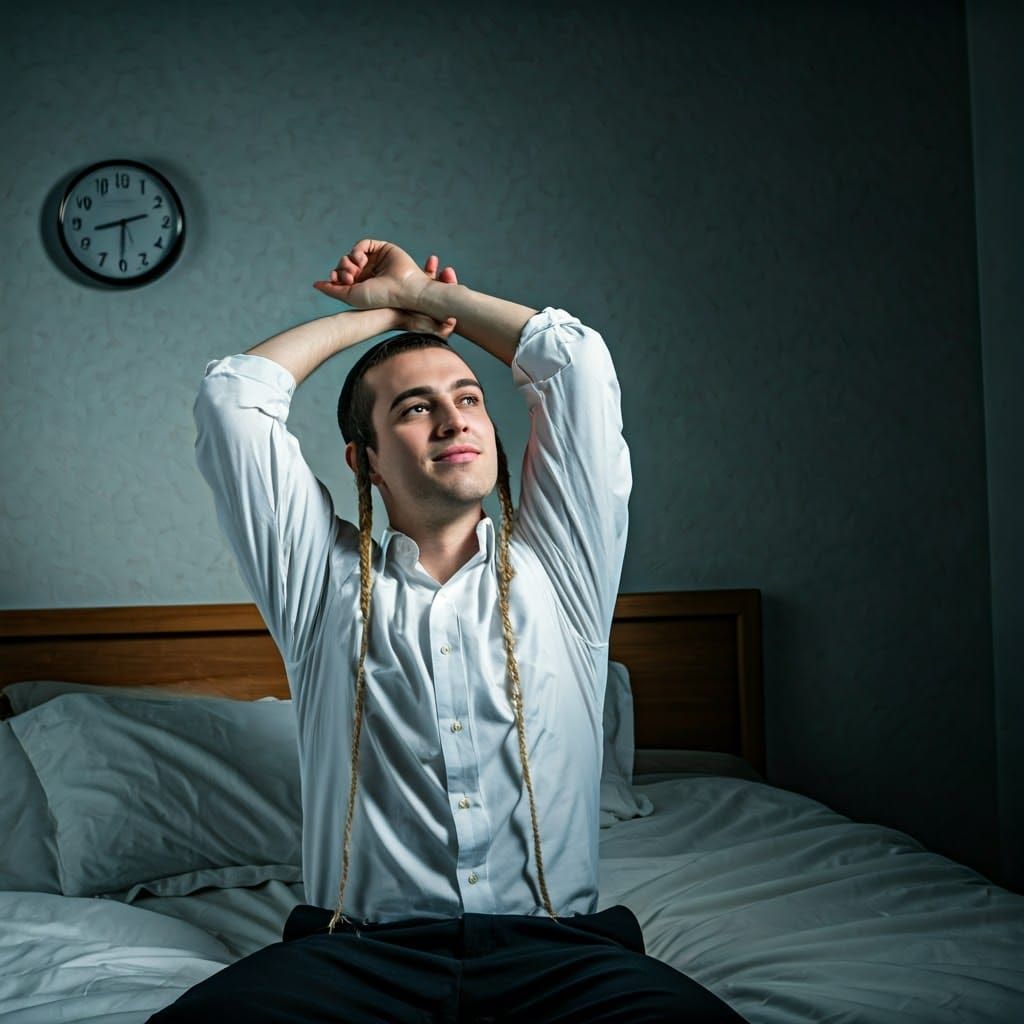 Young Man in Traditional Attire with Tzitzit and Side Locks