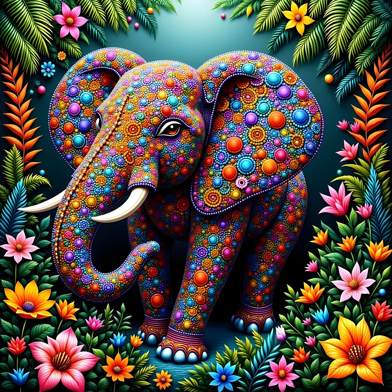 Vibrant Beaded Elephant in Exotic Style