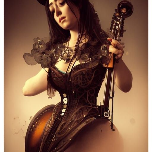 Elegant Steampunk Violinist Wears Intricately Detailed Corse...