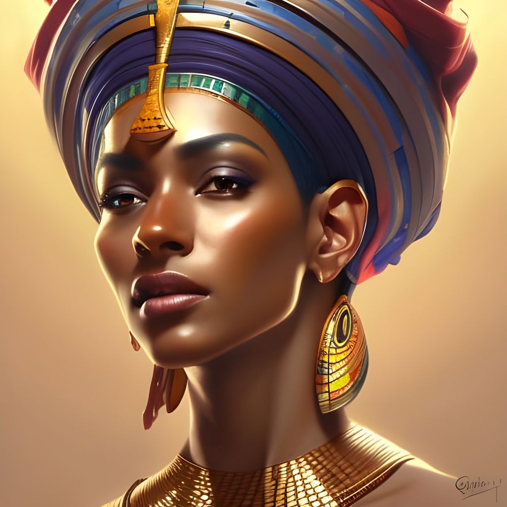 Ancient Egyptian Queen in Vibrant Lush Landscape